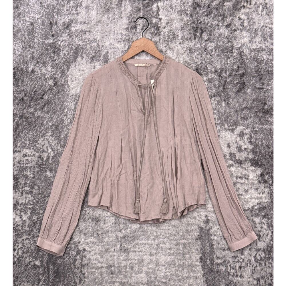 New Anthropologie Top 10 Womens Floreat Blush Pink Embroidered Tassel Tie